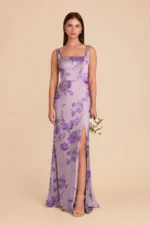 Alex Matte Satin Dress - Lavender Multi Whimsical Blooms