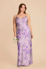 Alyse Matte Satin Dress - Lavender Multi Whimsical Blooms - Image 2