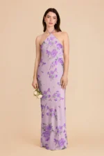 Ariel Matte Satin Dress - Lavender Multi Whimsical Blooms