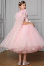 Ball Gown Feather Glitter Tulle Cape Tea Length Flower Girl Dresses 896082942099 - Image 2
