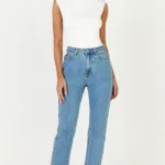 Billie Jeans - High Waisted Recycled Cotton Mom Denim Jeans in Light Mid Blue