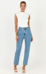Billie Jeans - High Waisted Recycled Cotton Mom Denim Jeans in Light Mid Blue