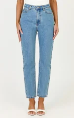 Billie Jeans - High Waisted Recycled Cotton Mom Denim Jeans in Light Mid Blue - Image 2