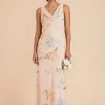 Bonnie Chiffon Dress - Pale Blush Romantic Bouquet
