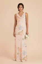 Bonnie Chiffon Dress - Pale Blush Romantic Bouquet