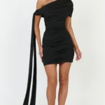 Bree Mini Dress - Cape Tie Off Shoulder Dress in Black