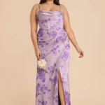 Carrie Matte Satin Dress - Lavender Multi Whimsical Blooms