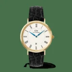 Classic Roman Numerals Date Black Croc Belly Gold