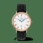 Classic Roman Numerals Date Black Croc Belly Rose Gold