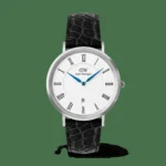 Classic Roman Numerals Date Black Croc Belly Silver