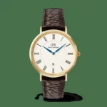 Classic Roman Numerals Date Dark Brown Croc Belly Gold
