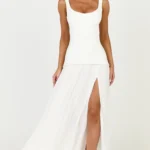 Coco Maxi Dress - Corset Bodice Fit And Flare Dress in White