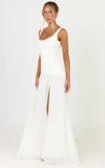 Coco Maxi Dress - Corset Bodice Fit And Flare Dress in White - Image 2
