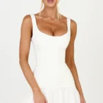 Coco Mini Dress - Corset Bodice Fit And Flare Dress in White