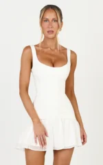 Coco Mini Dress - Corset Bodice Fit And Flare Dress in White