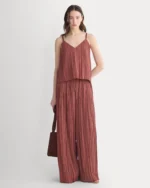 Crinkle Wide-Leg Pant | Henna Red