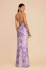 Dasha Matte Satin Dress - Lavender Multi Whimsical Blooms