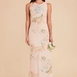 Destiny Chiffon Dress - Pale Blush Romantic Bouquet