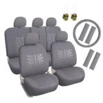 Embossed Cloth Grey 17pcs Car Seat Covers Full Set - Universal Fits Trucks SUV - Image 2