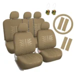 Embossed Cloth Grey 17pcs Car Seat Covers Full Set - Universal Fits Trucks SUV - Image 3
