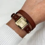 Gracieuse Mini Watch Double Leather Nutshell, Studs, Gold Colour - Image 2