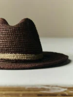 handwoven brown raffia palm hat - Image 2