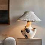 Pebble-Inlay Sculptural Plaster Table Lamp - Image 3