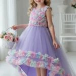 High-Low Sleeveless Tulle Rainbow Ruffle Hem Flower Girl Dresses 1029257838364