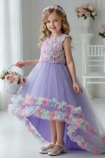 High-Low Sleeveless Tulle Rainbow Ruffle Hem Flower Girl Dresses 1029257838364