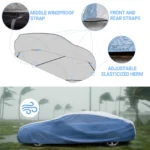 Hyvek All Weather Waterproof Car Cover Breathable and UV Protection White/Blue - Image 3