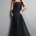 Jovani 45306 - Sequin Mesh Cape Train Evening Gown