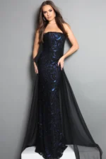 Jovani 45306 - Sequin Mesh Cape Train Evening Gown