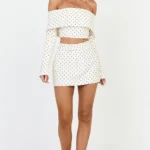 Lana Mini Skirt - Structured Tailored Skirt in Cream/Black Polka Dot