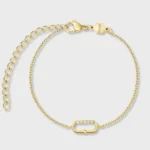 Élevé Oval Zirconia Bracelet, Gold Colour