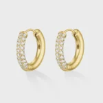Élevé Zirconia Medium Hoop Earrings, Gold Colour