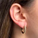 Élevé Zirconia Medium Hoop Earrings, Gold Colour - Image 2