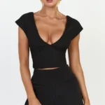 Lilo Top - V Neck Cap Sleeve Top in Black