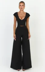 Lilo Top - V Neck Cap Sleeve Top in Black - Image 2