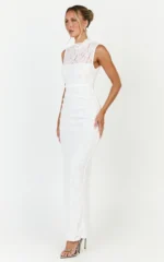 Luna Maxi Dress - Lace High Neck Sleeveless Dress in White - Image 2