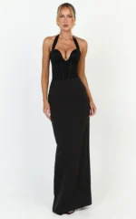 Malia Bodysuit - Lace Corset Halter Bodysuit in Black - Image 2