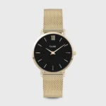 Minuit Watch Mesh, Black, Gold Colour