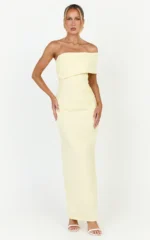 Pearce Maxi Dress - Gathered One Sleeve Bodycon Dress in Yellow