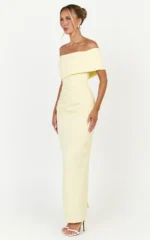 Pearce Maxi Dress - Gathered One Sleeve Bodycon Dress in Yellow - Image 2