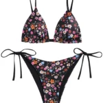 ZAFUL Women's Bikini Sets Beads Triangle Swimsuits 2 Piece String High Cut Cheeky Bathing Suits
