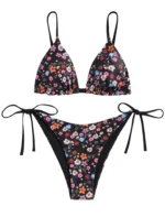 ZAFUL Women's Bikini Sets Beads Triangle Swimsuits 2 Piece String High Cut Cheeky Bathing Suits