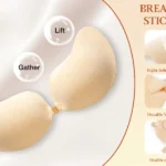 Ultra Invisible Sticky Bra Push Up, Strapless Adhesive Bra for Women's Exotic Bras, Reusable Silicone Sticky Boobs for Backless Dress (B Cup, Beige)