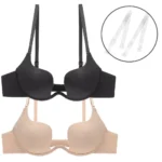 Upushall Backless Bra with Clear Straps and Back Plunge Padded Push Up Low Cut Underwire Bras for Women