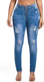 FISCLOSIN Womens High Waist Stretch Jeans 5 Button Push Up Butt Lifting Skinny Colombian Jeans