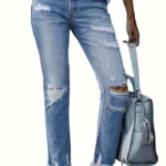 SHEWIN Women's Ripped Shaping Skinny Jeans Distressed Raw Hem Stretchy Denim Pants