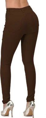 High Waisted-Rise Colored Stretch Skinny Destroyed Ripped Distressed Jeans for Women Olive Mustard RED - Image 3